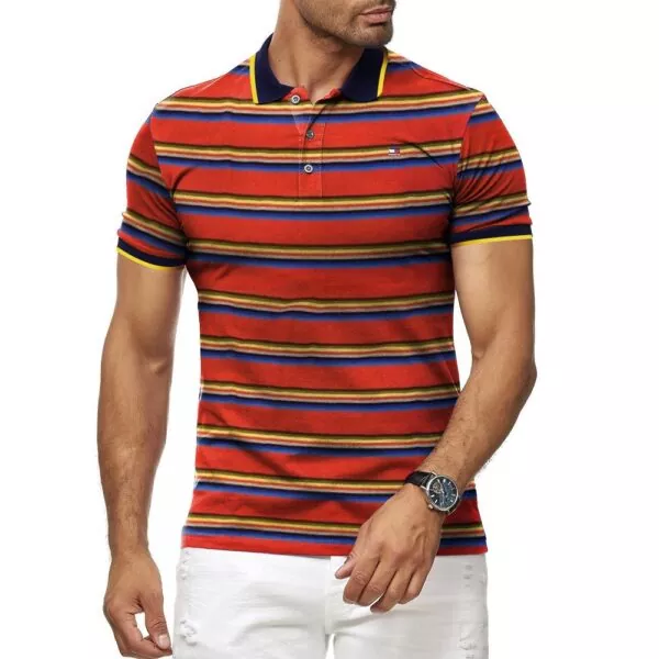 Men’s Stripped Polo Shirt – Cotton – Red