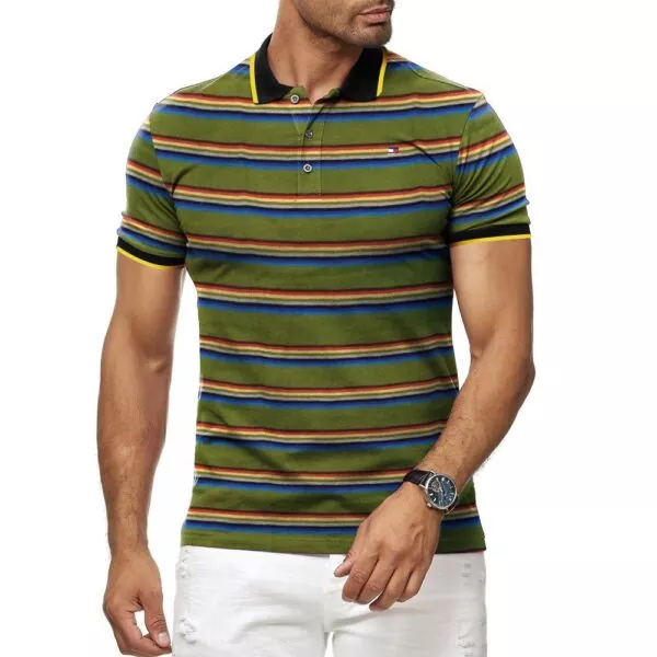 Men’s Stripped Polo Shirt – Cotton – Green