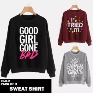 Pack of 3 Printed Sweatshirts for Girls – Fleece