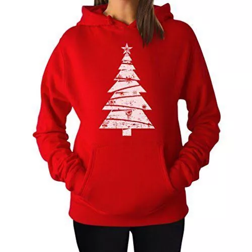Red Christmas Tree Printed Hoodie for Girls